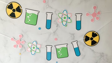 Pinfliers Science Theme Birthday Party Paper Bunting with Pink